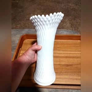 Vintage MCM Westmoreland Large Milk Glass Quilted Swung Vase Decor Accent